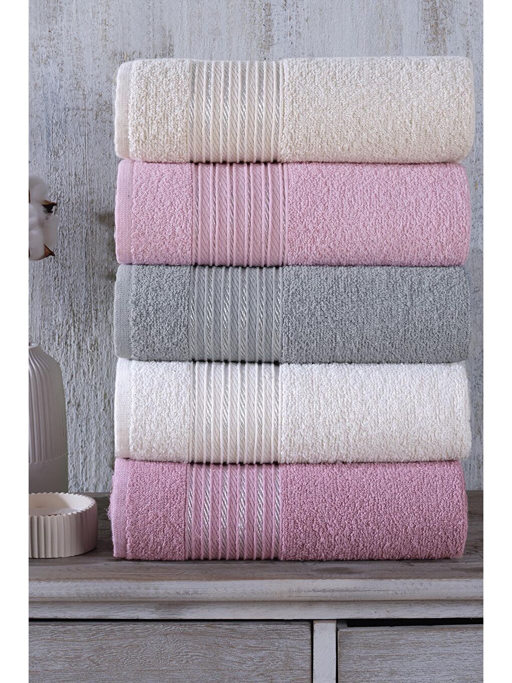 Zeynep Tekstil Pembe Range | 5'li 50x90 cm El&Yüz Havlu Seti