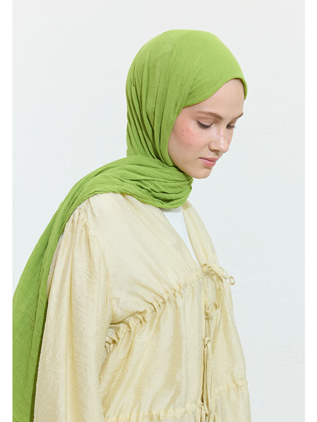 Yeşil PAMUKLU KETEN ŞAL MATCHA LATTE-3