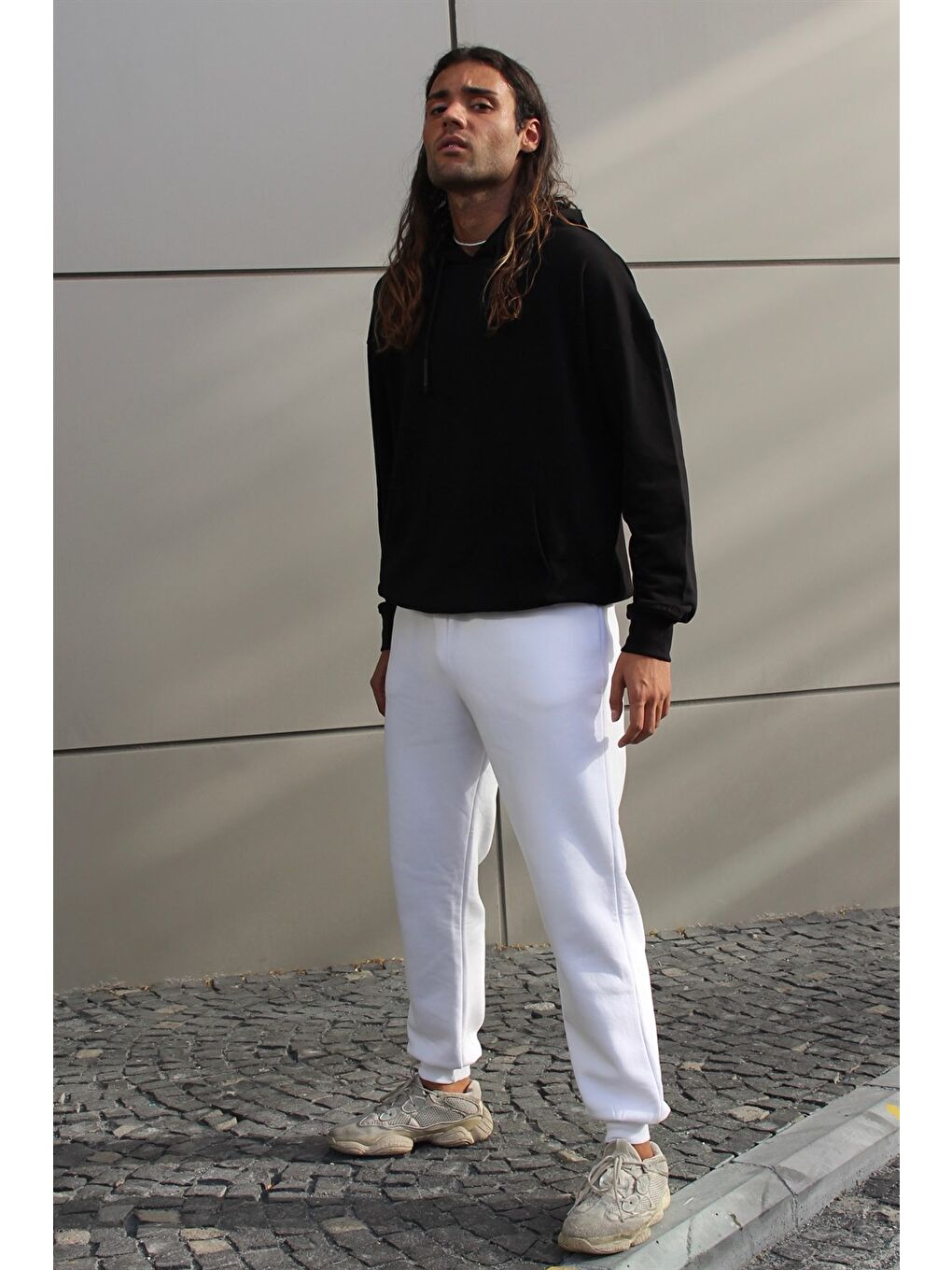 Erkek Rahat Kesim Beyaz Eşofman Alt-2