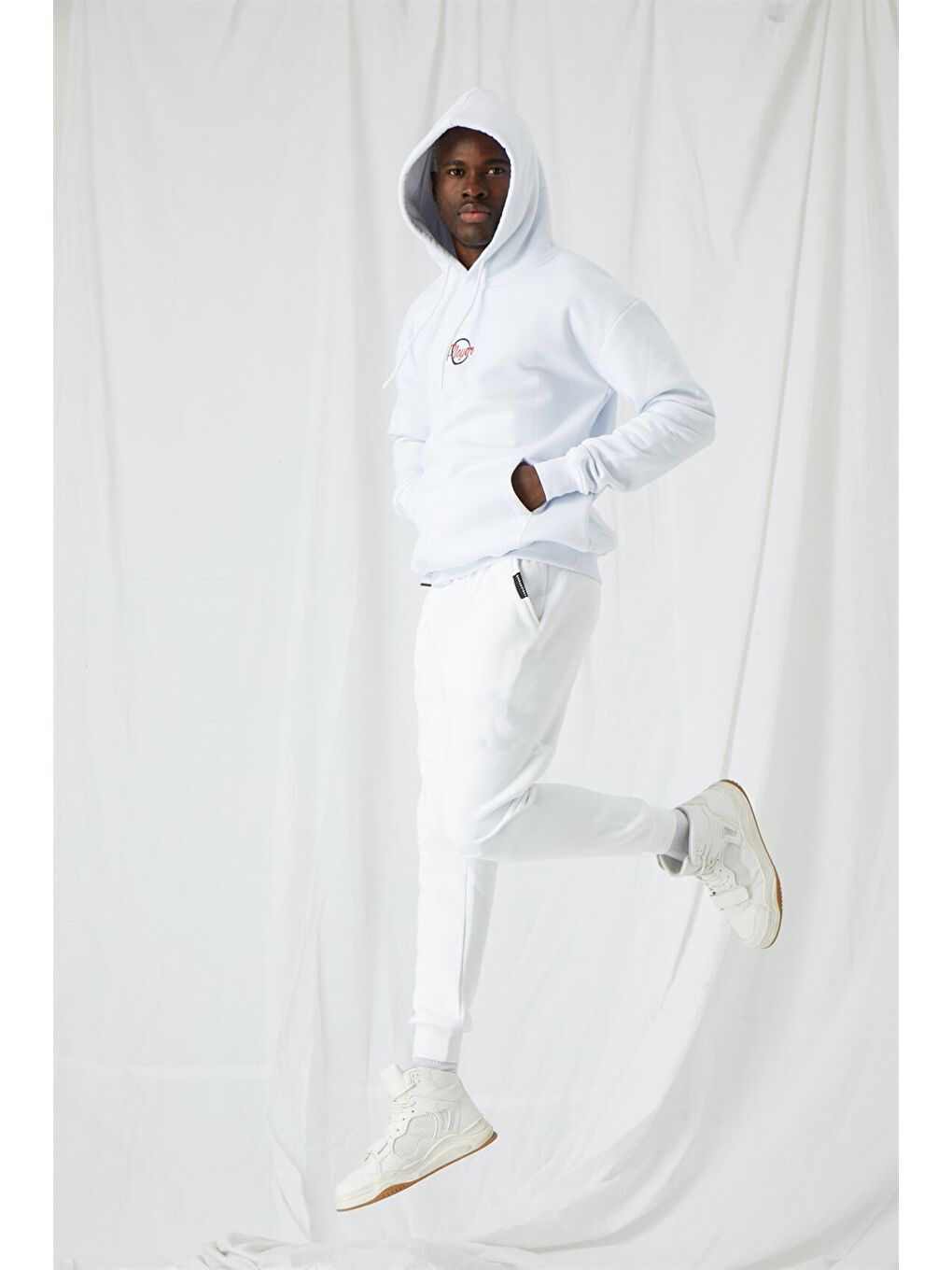 Erkek Rahat Kesim Beyaz Eşofman Alt-4