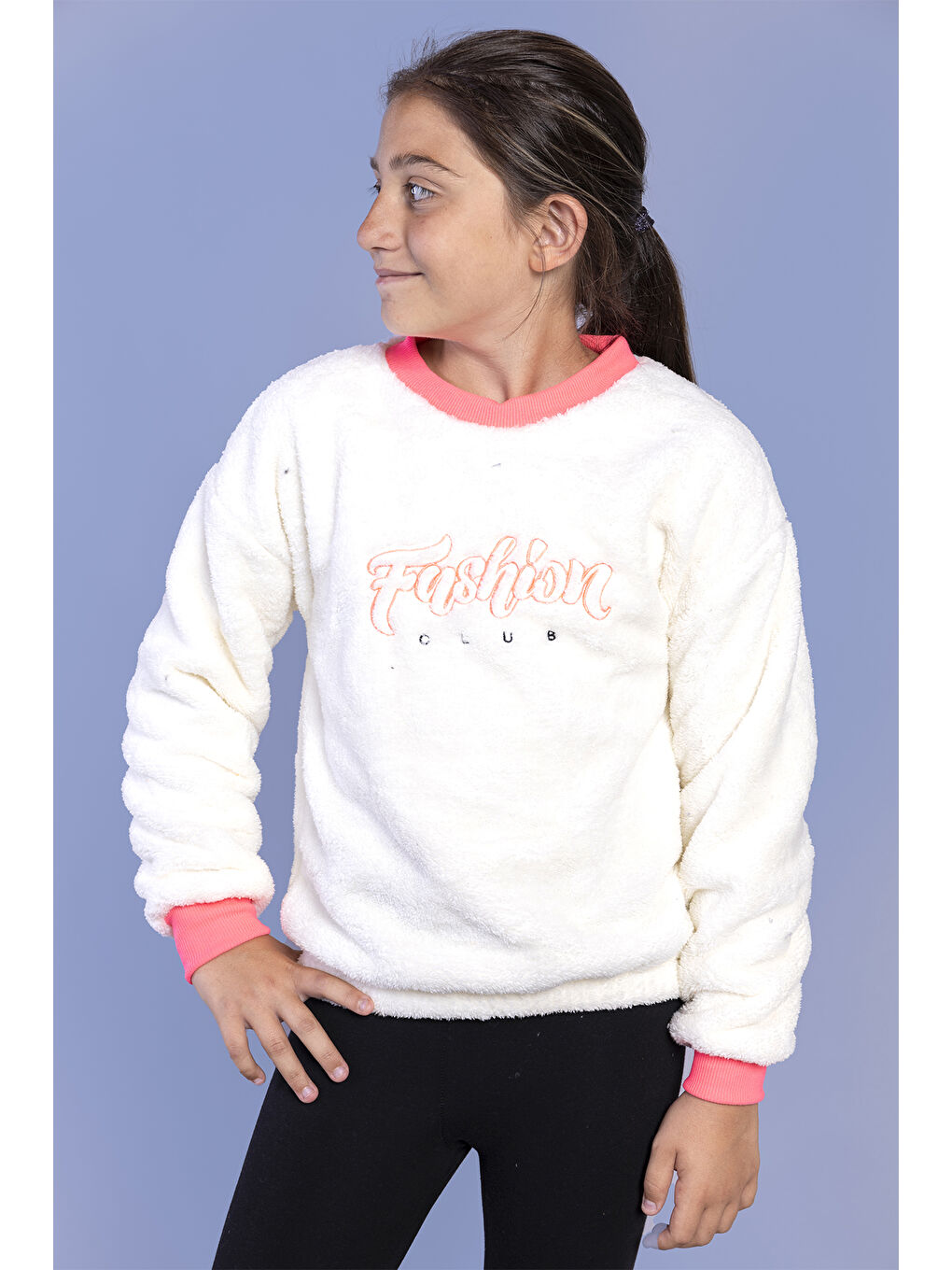 Toontoykids Ekru Kız Çocuk Nakışlı Pelüş Sweatshirt