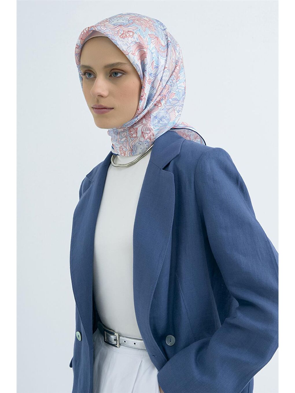 Mavi Saf İpek Sura Eşarp 9508D 09