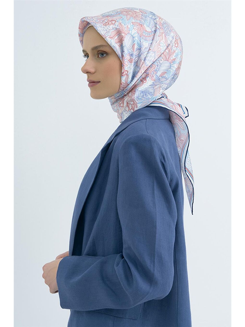 Mavi Saf İpek Sura Eşarp 9508D 09-1