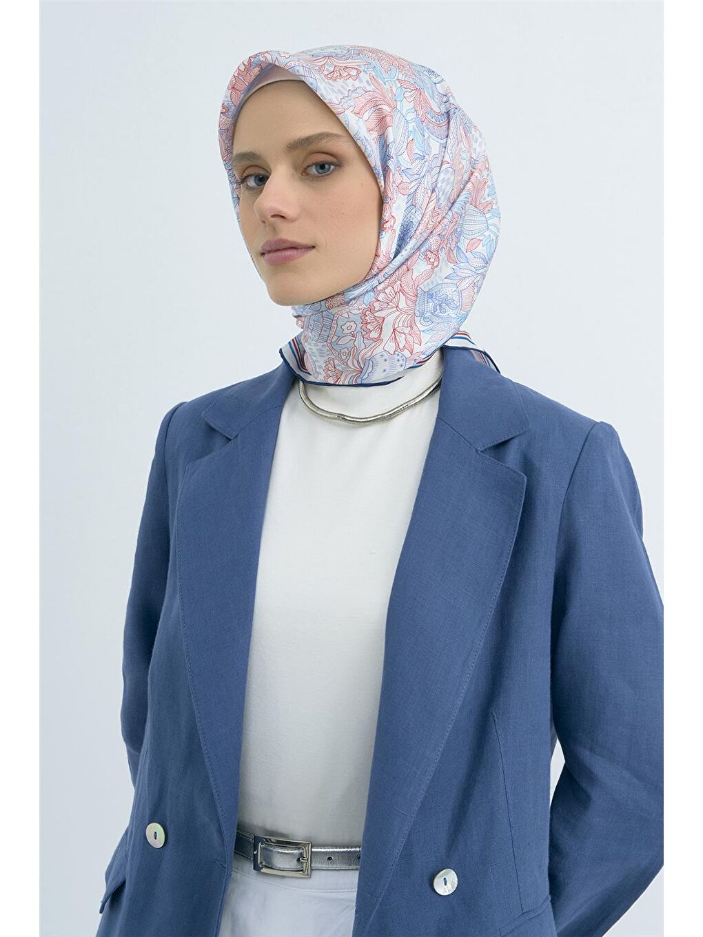 Mavi Saf İpek Sura Eşarp 9508D 09-2