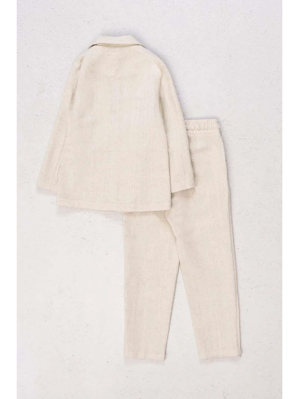 Ekru Erkek Çocuk Kruvaze Yaka Kesim Çift Cepli Blazer Ceket Tişört Takım-3