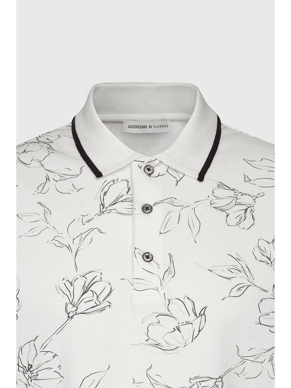 Erkek Beyaz-Lacivert Slim Fit Dar Kesim %100 Pamuk Çiçek Baskılı Polo Yaka Tişört-6