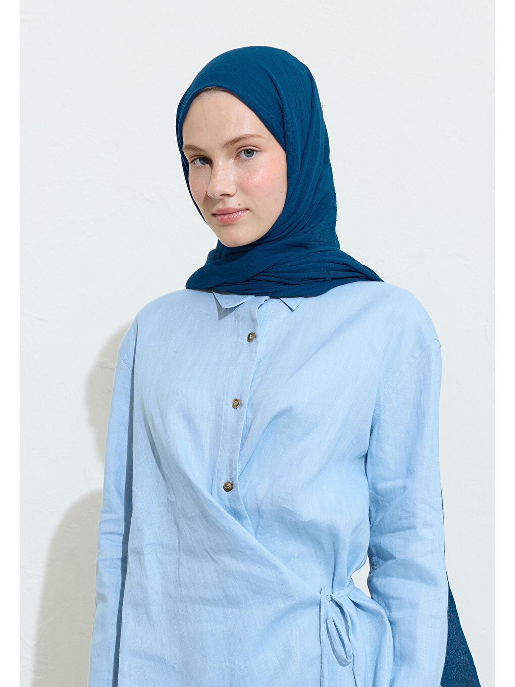 Lila PAMUKLU KETEN ŞAL BLUE SPIRULINA-1