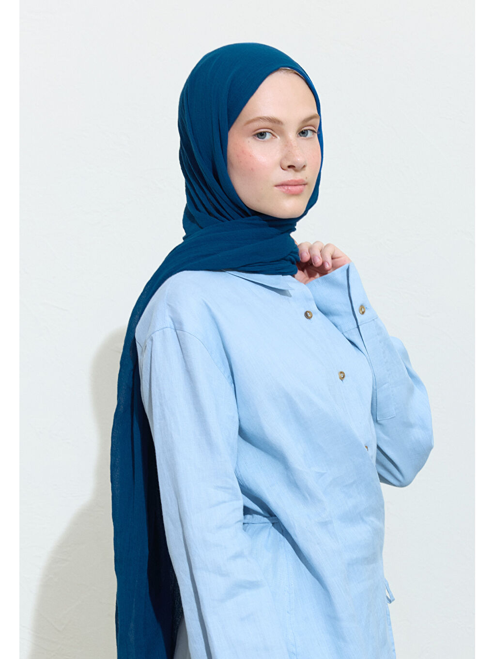 Lila PAMUKLU KETEN ŞAL BLUE SPIRULINA-3