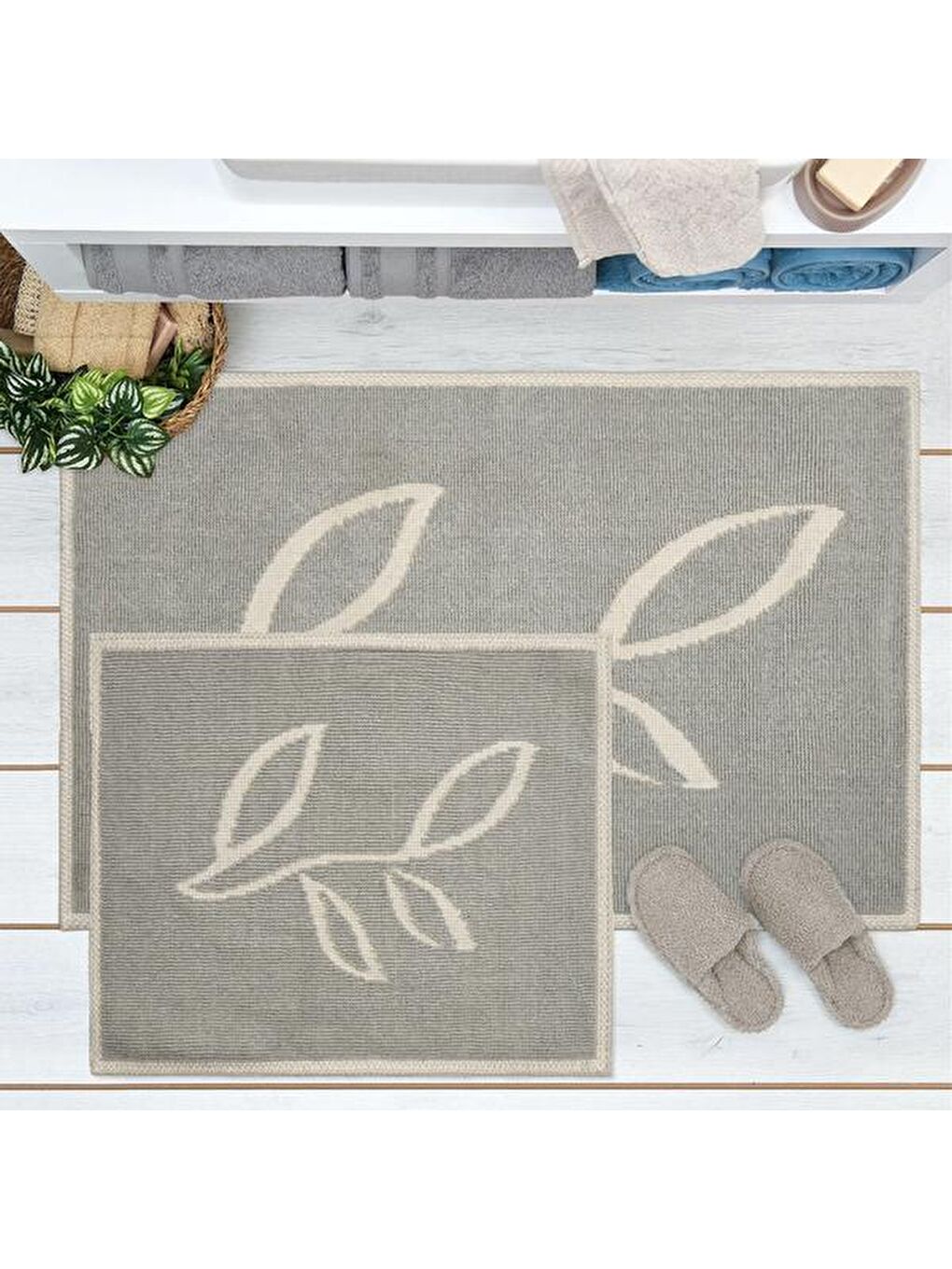 Soft Nemi 2'li Banyo Paspası - Gri - 60x100 cm + 50x60 cm