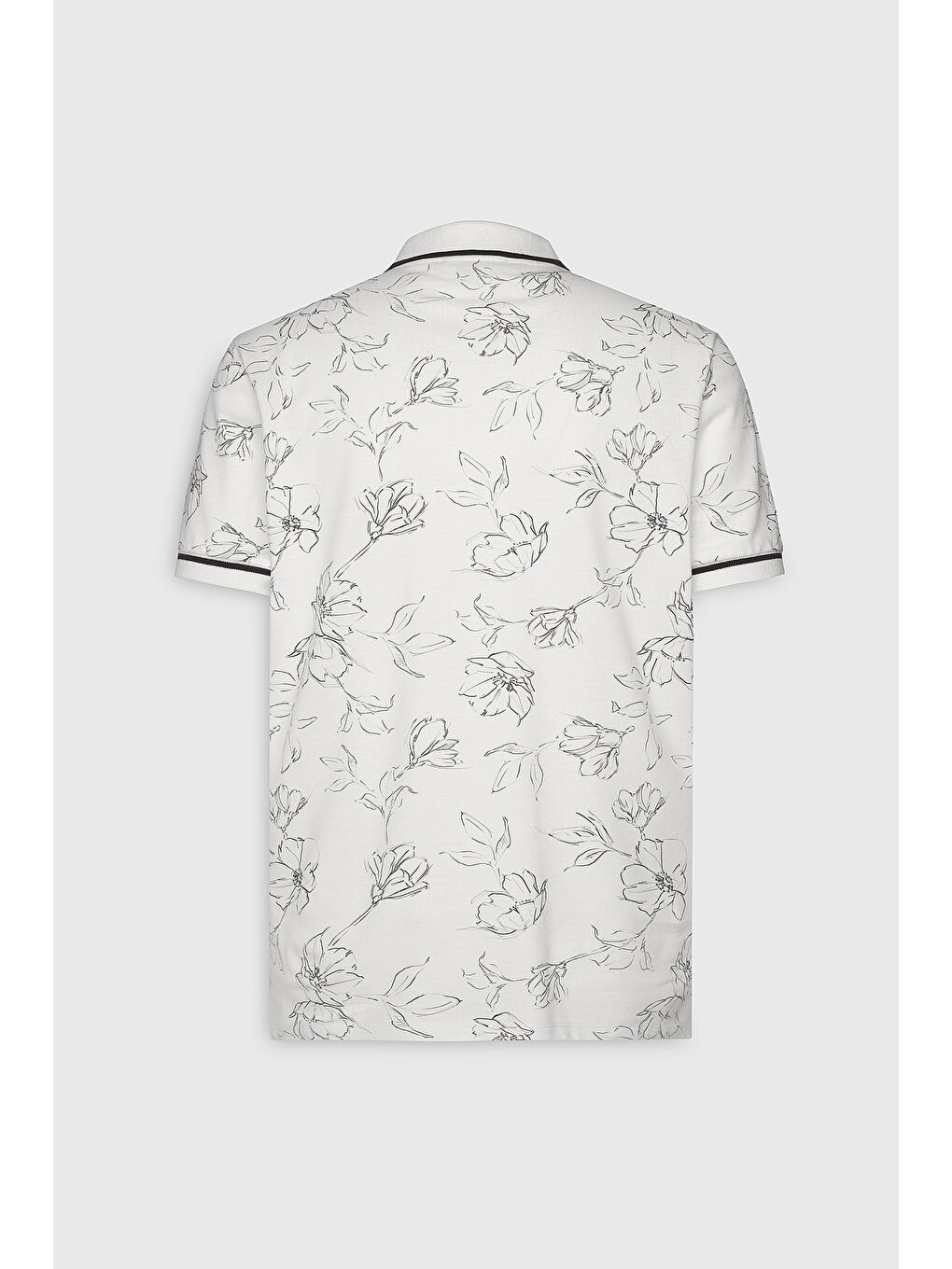 Erkek Beyaz-Lacivert Slim Fit Dar Kesim %100 Pamuk Çiçek Baskılı Polo Yaka Tişört-8