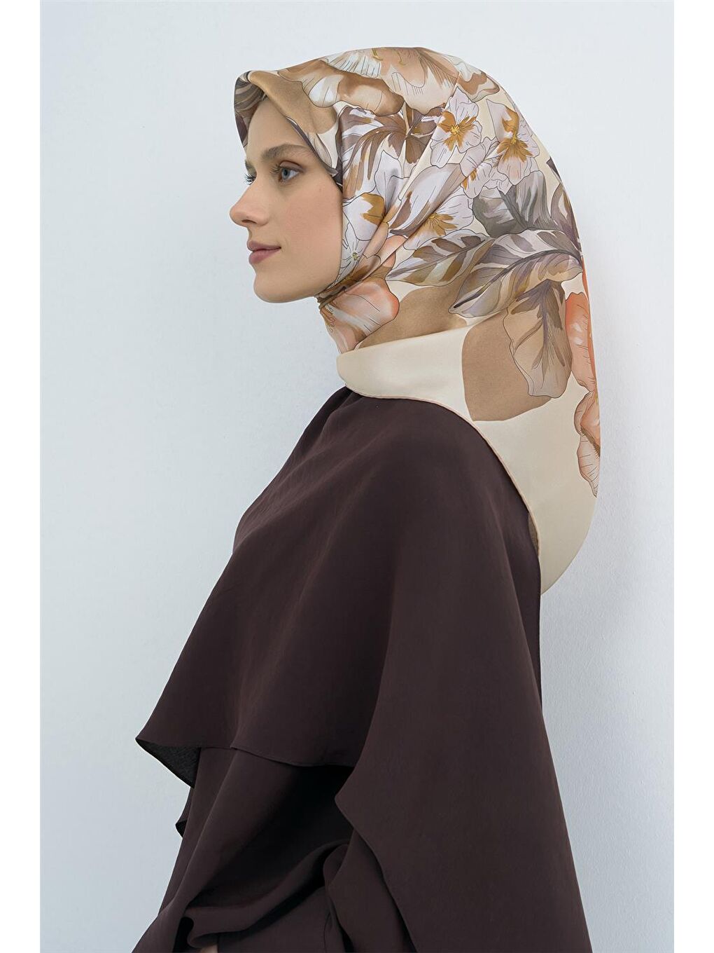 Kahverengi Saf İpek Twill Eşarp 9529D 33-1