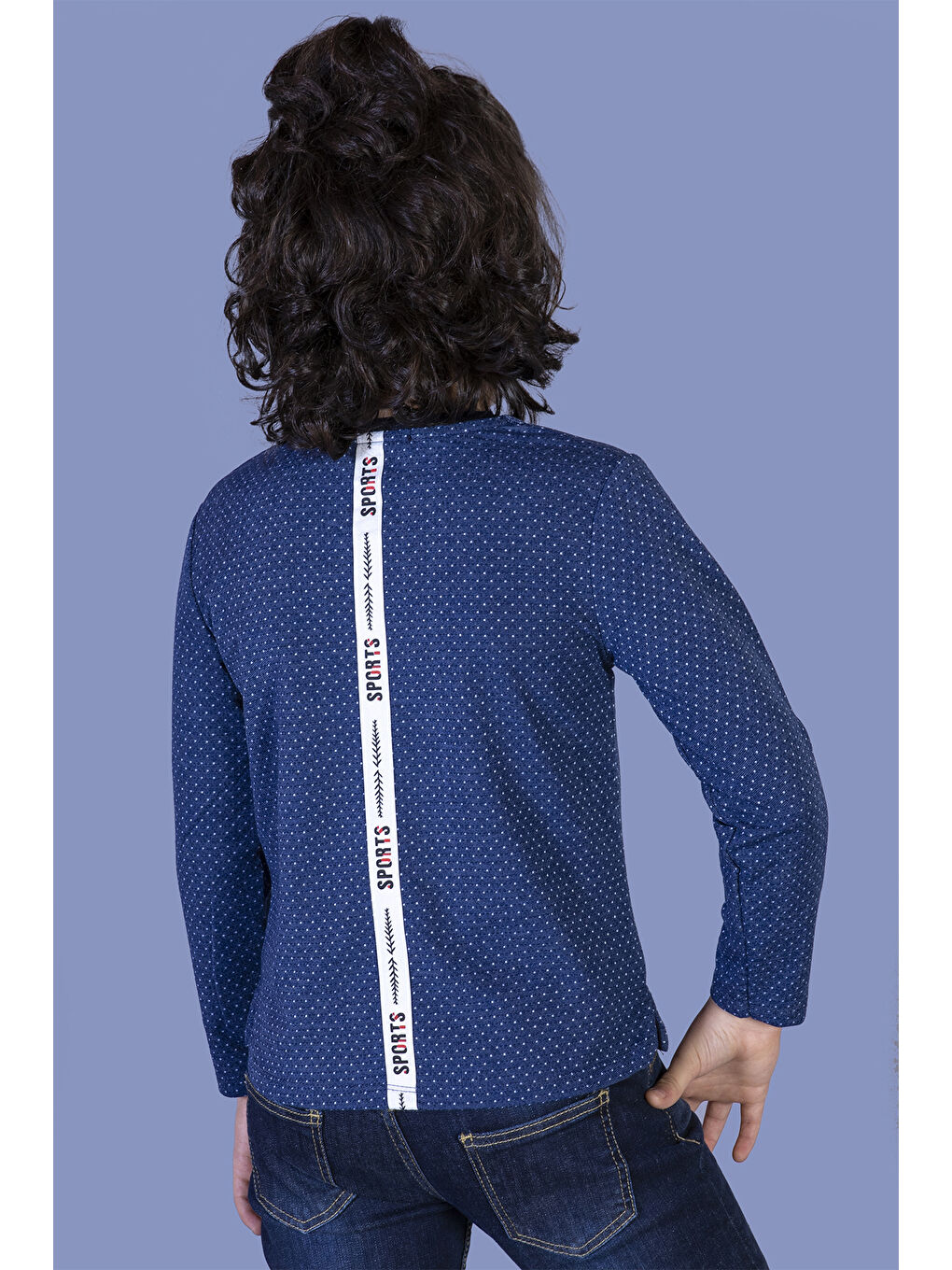 Lacivert Erkek Çocuk Cep Üstü Şerit Detaylı Tişört-1