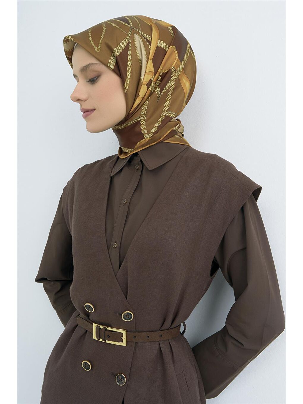 Kahverengi Saf İpek Sura Eşarp 9531D 07-1