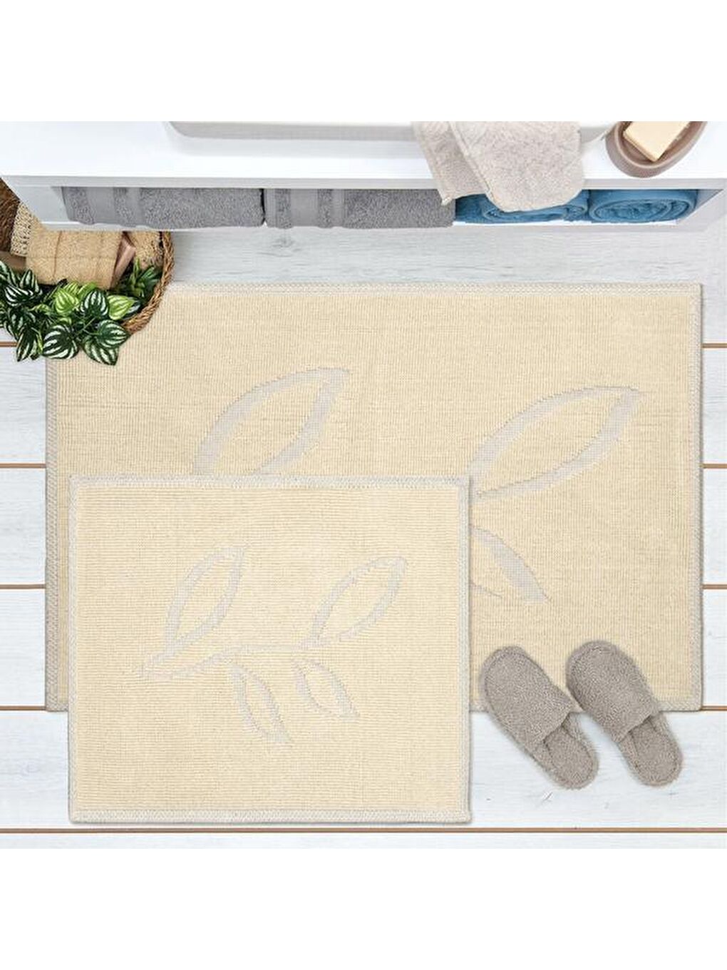 Evidea Soft Nemi 2'li Banyo Paspası - Bej - 60x100 cm + 50x60 cm