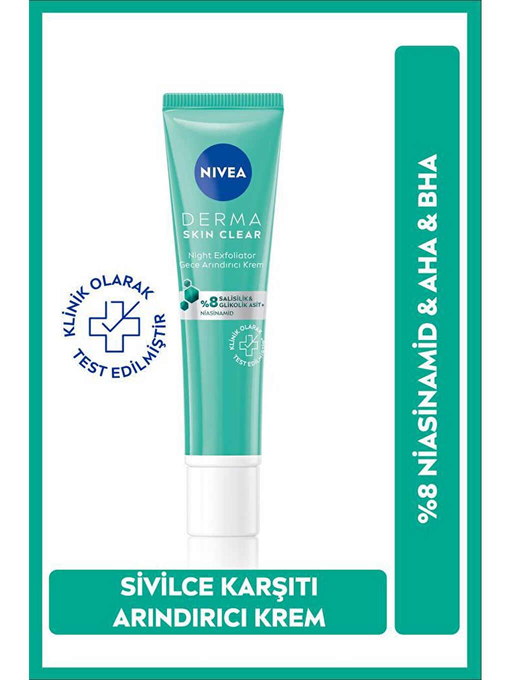 NIVEA Şeffaf Derma Skin Clear %8 Niasinamid Night Exfoliator Gece Arındırıcı Sivilce Karşıtı Krem 40 ml