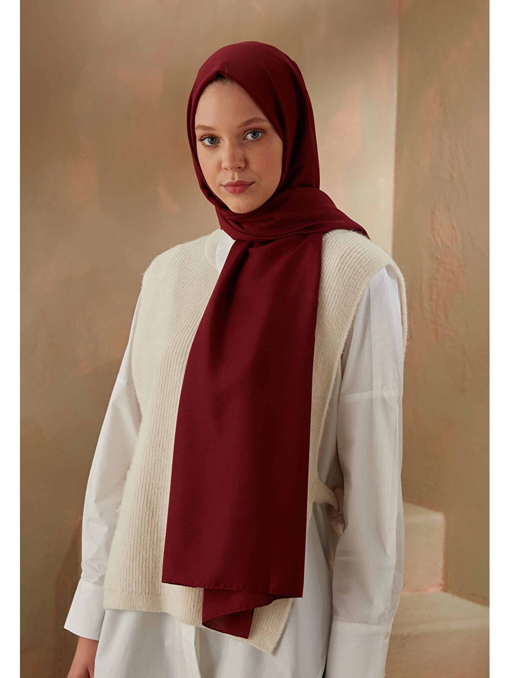 Pamuk Viskon Şal Bordo