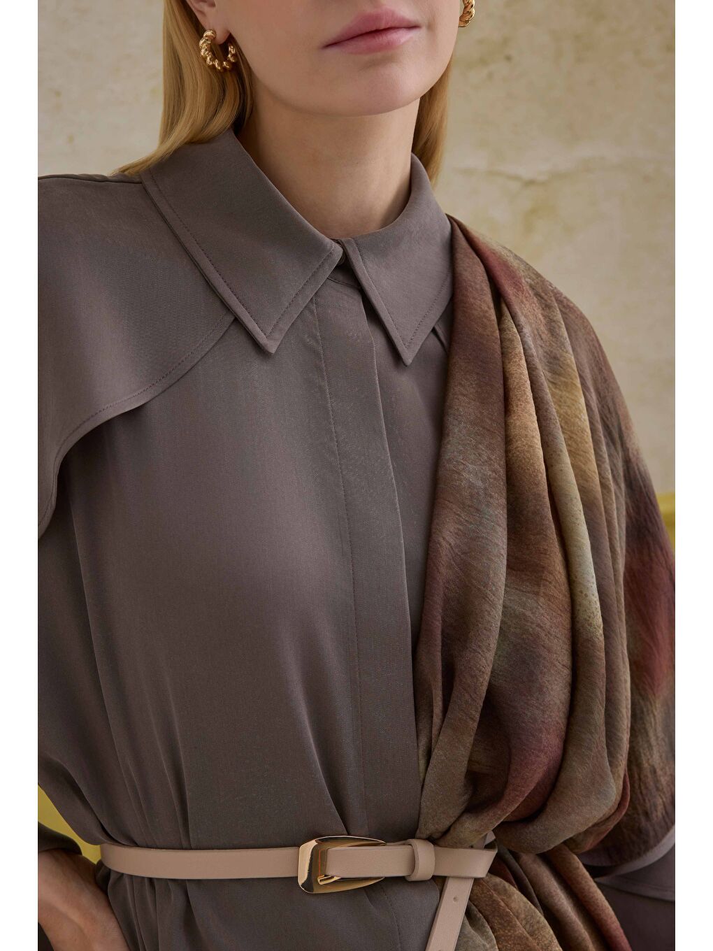 Bej Aller Detaylı Takım Koyu Vizon-1