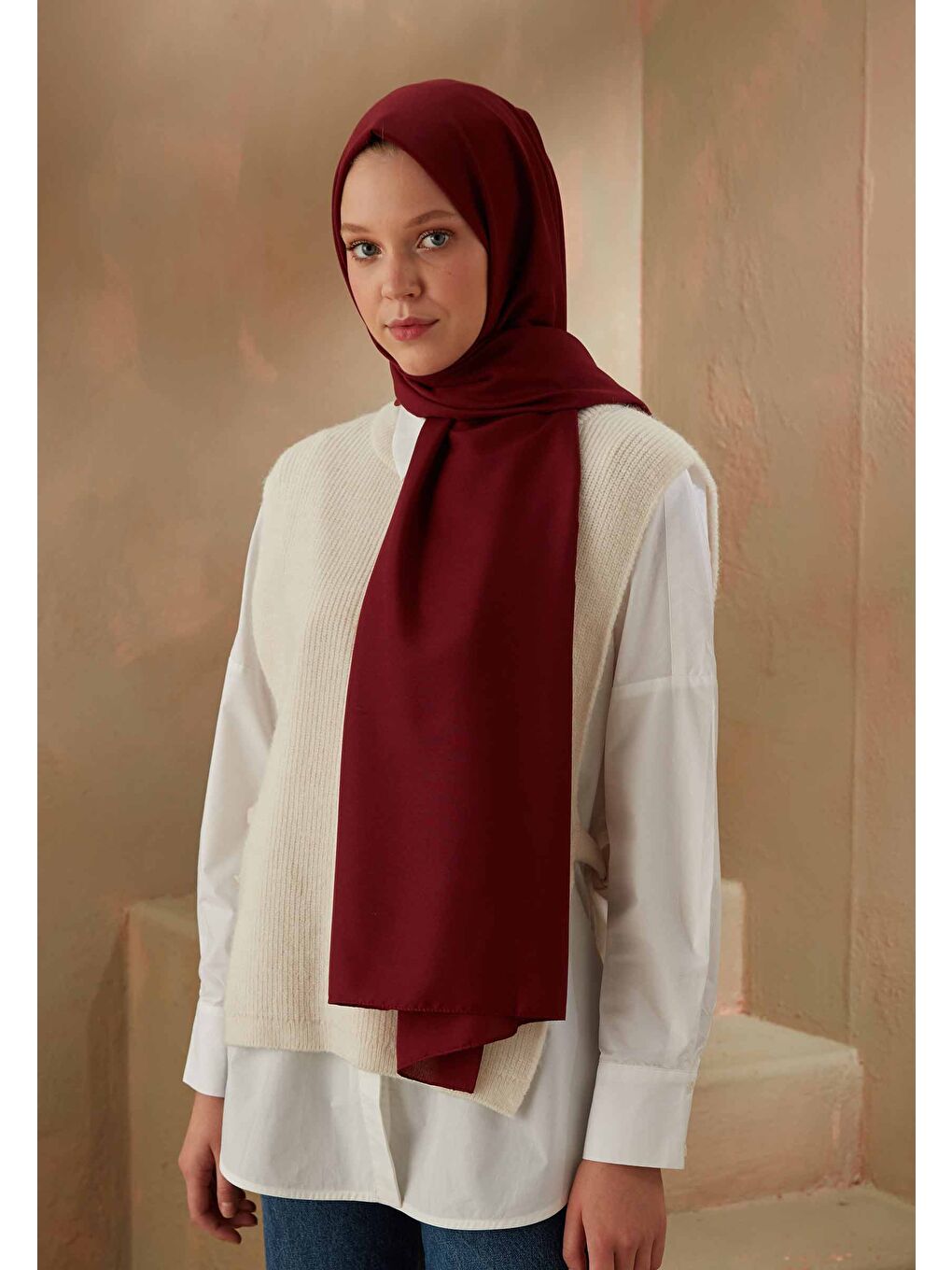 Pamuk Viskon Şal Bordo-1