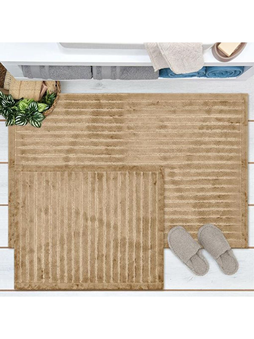 Evidea Soft Nuvo Banyo Paspası - Bej - 60x100 cm + 50x60 cm