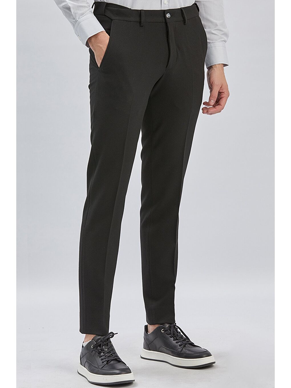 Siyah Esnek Lastikli Yandan Cepli Casual Slim Fit Ayarlanabilir Kemer Pantolon 1003240162-3