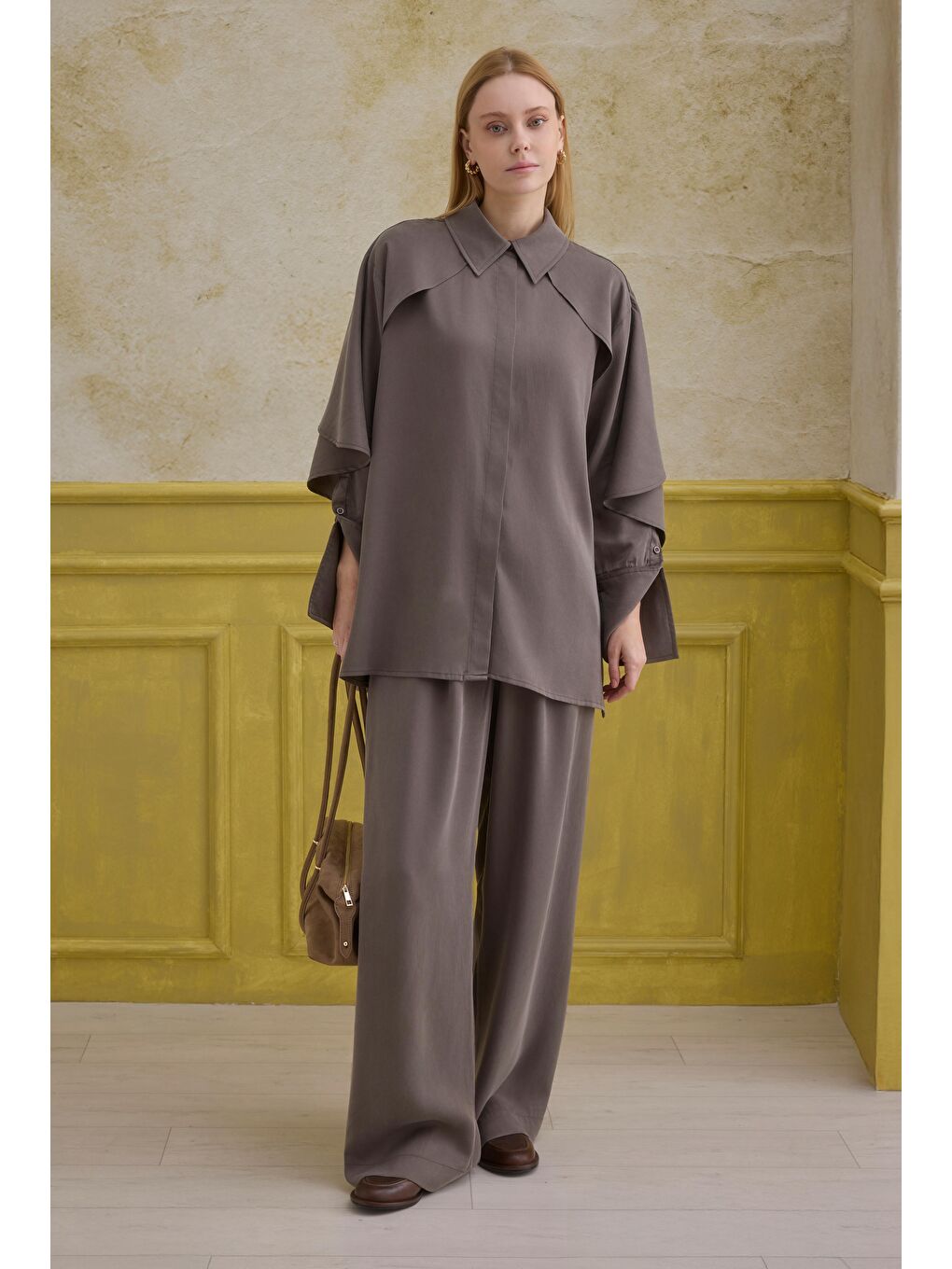 Bej Aller Detaylı Takım Koyu Vizon-3