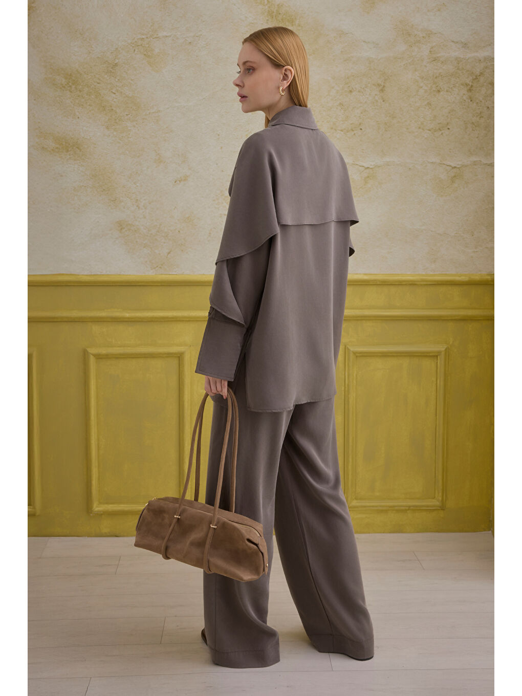 Bej Aller Detaylı Takım Koyu Vizon-4