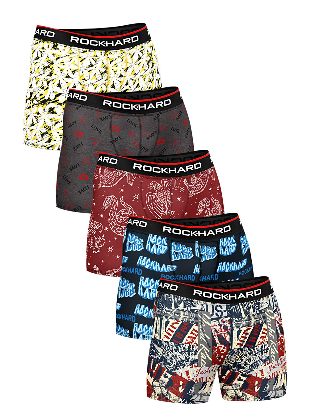 Karışık Erkek Baskılı Boxer Pamuklu 5'Li Paket