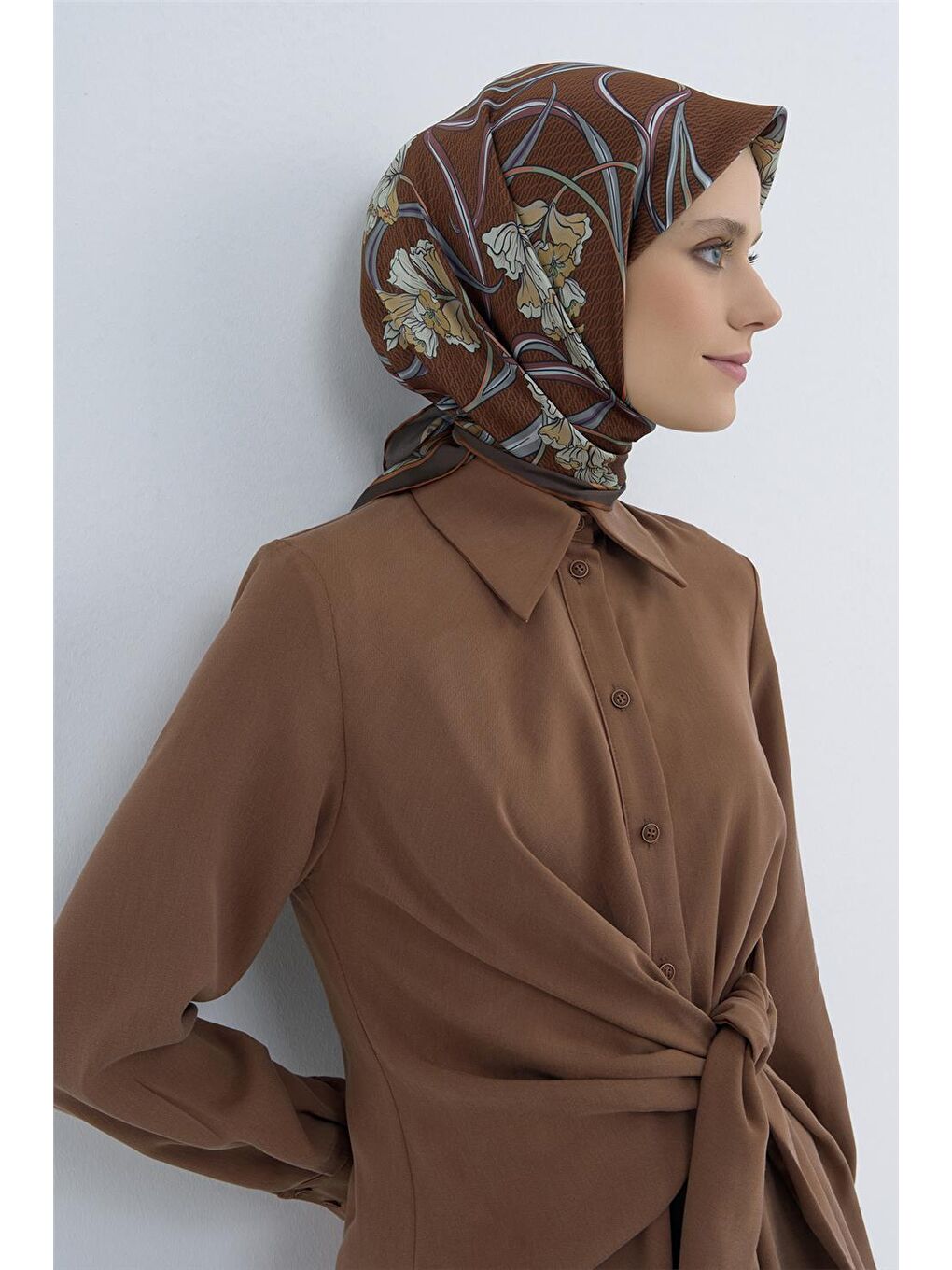 Kahverengi Saf İpek Twill Eşarp 9512D 54-2