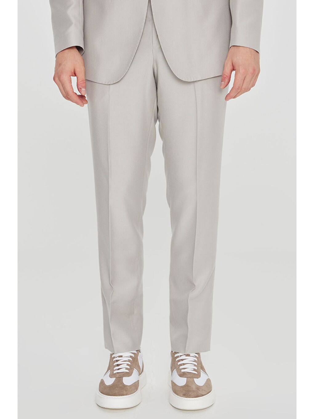 Bej Erkek Taş Slim Fit Dar Kesim Mono Yaka Desenli Kapak Cepli Takım Elbise-3