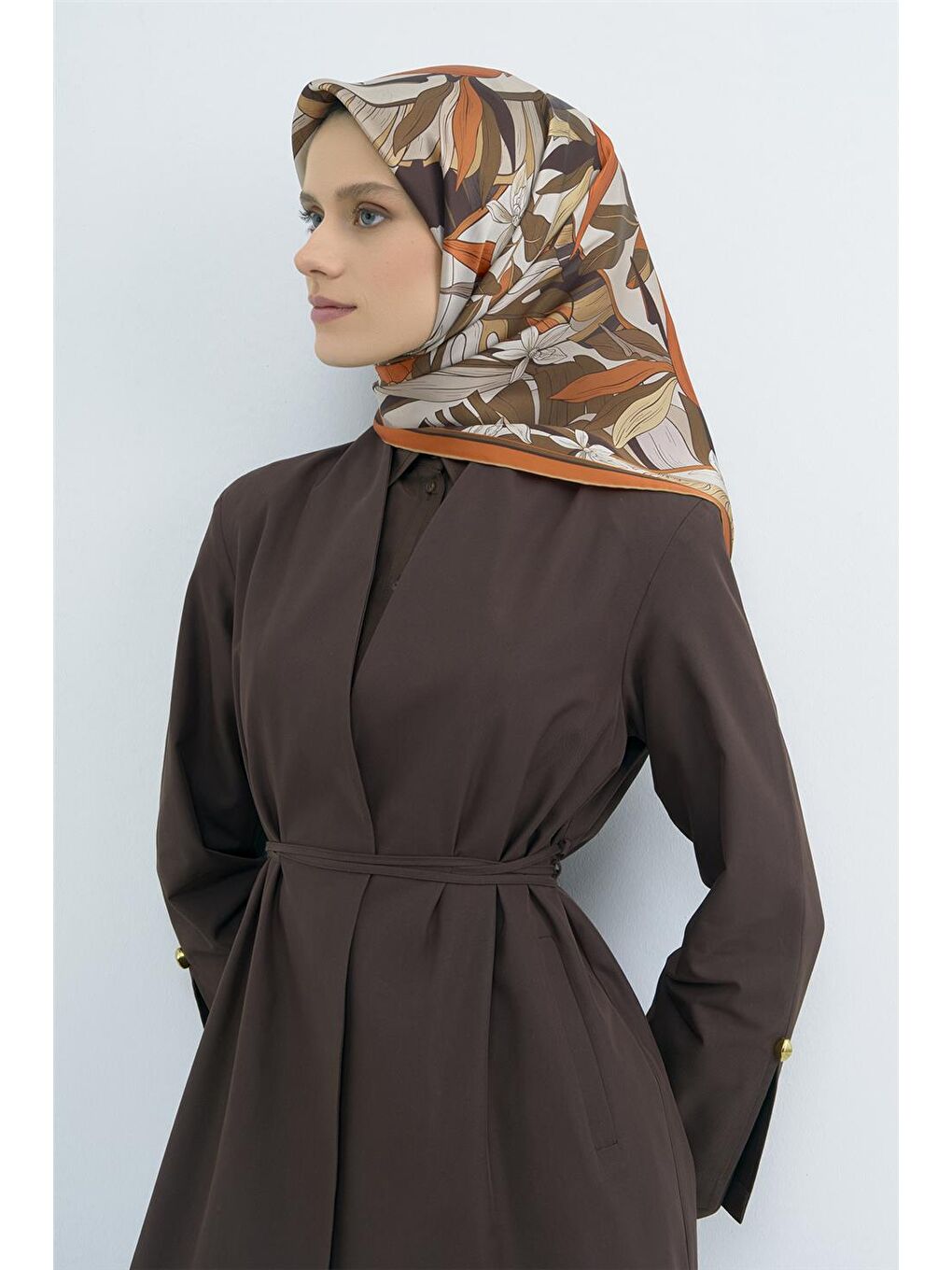 Kahverengi Saf İpek Twill Eşarp 9500D 80