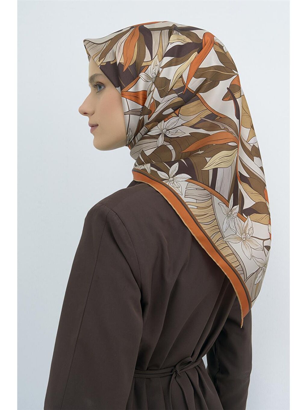 Kahverengi Saf İpek Twill Eşarp 9500D 80-2