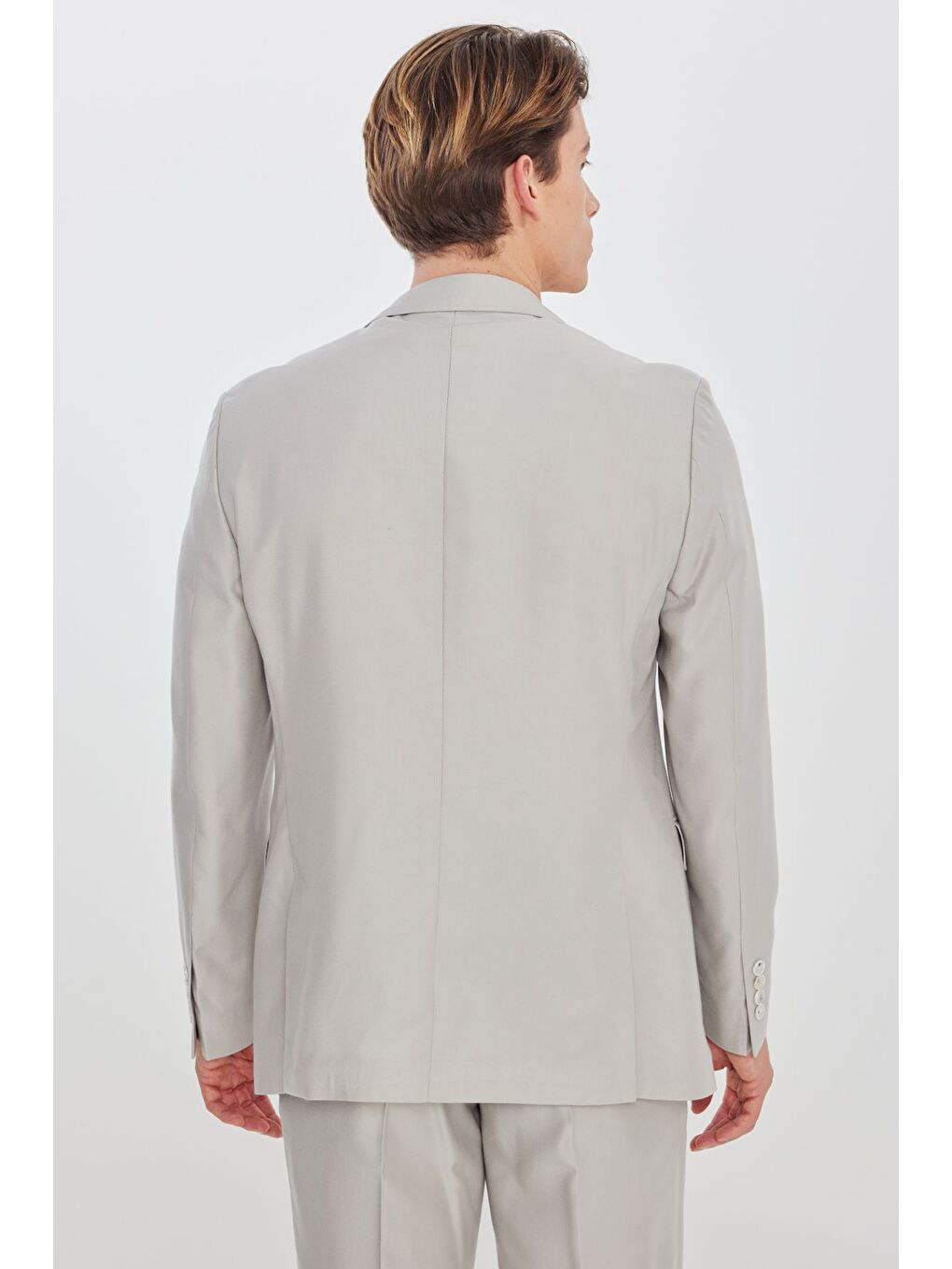 Bej Erkek Taş Slim Fit Dar Kesim Mono Yaka Desenli Kapak Cepli Takım Elbise-5