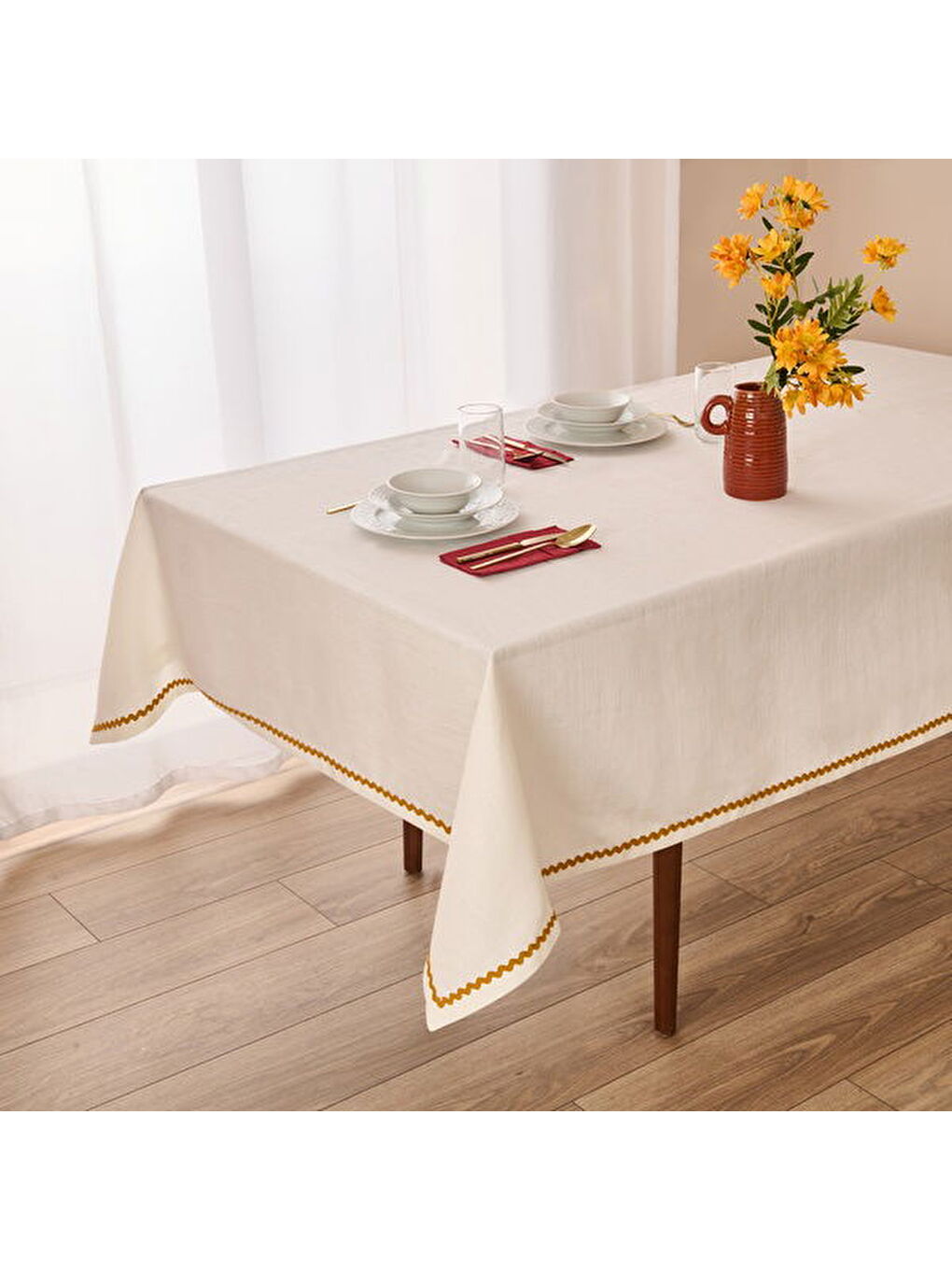 Soft Mustard Masa Örtüsü - Beyaz - 140x220 cm-1