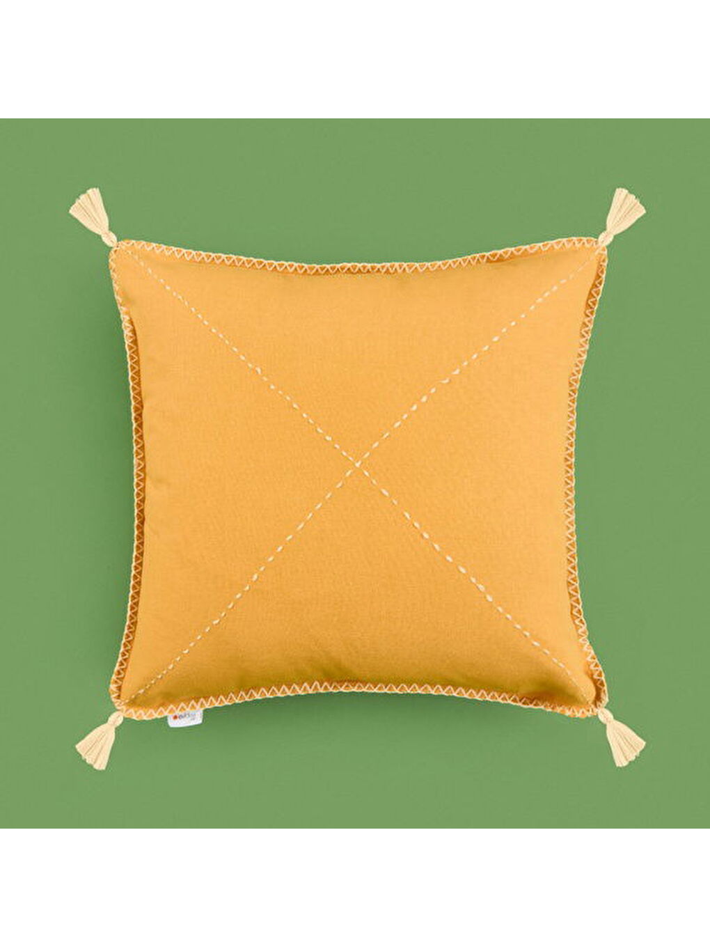 Kahverengi Soft Mustard Püskül Detaylı Kırlent - Hardal - 40x40 cm