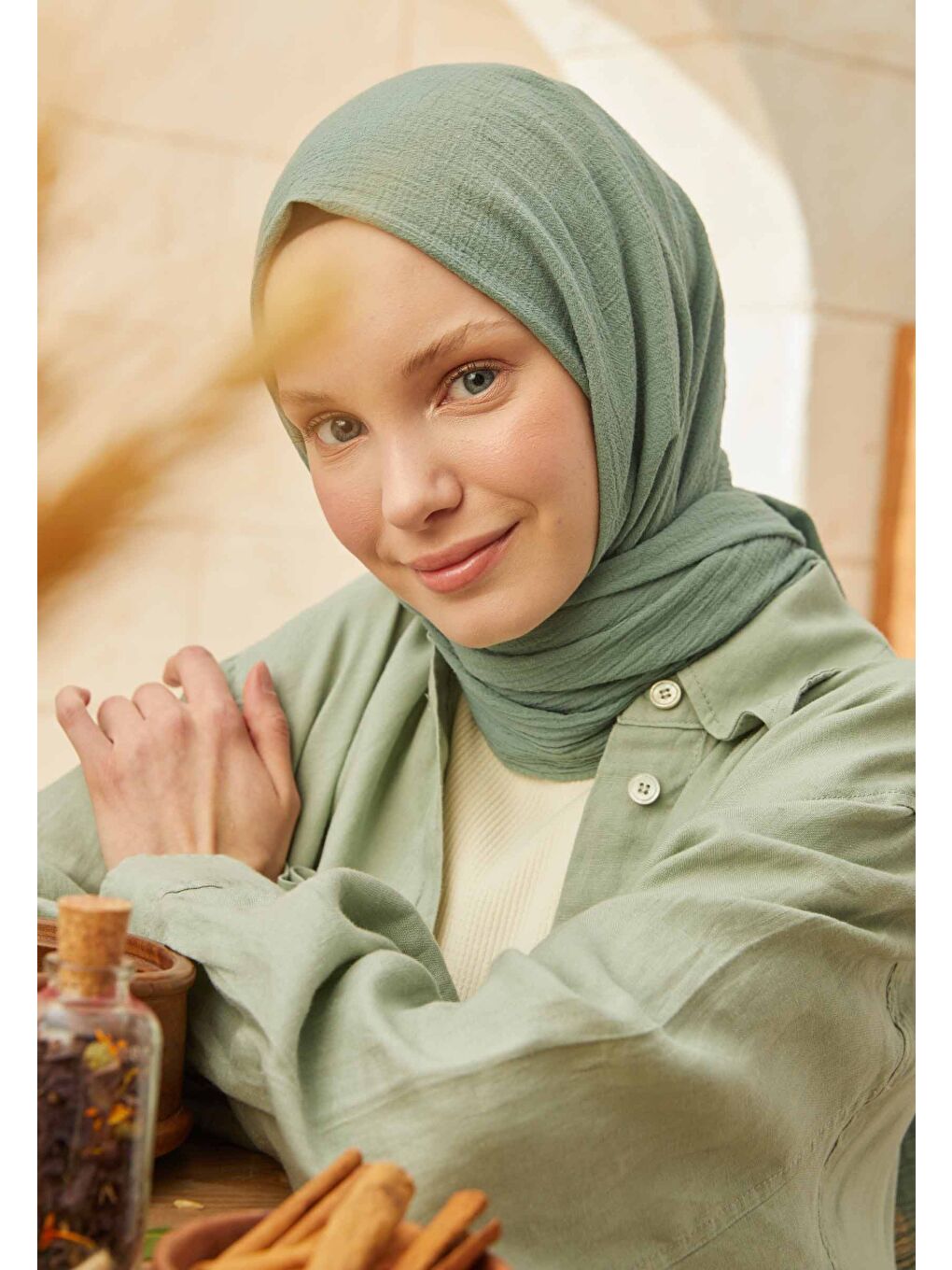 Organik Pamuk Şal Mint Yeşili