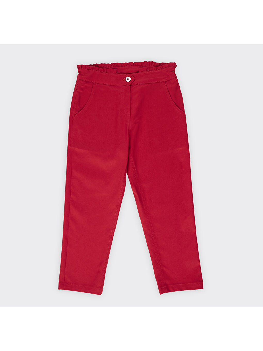 Kırmızı Kız Çocuk Kemeri Fırfır Detaylı Pantolon-7
