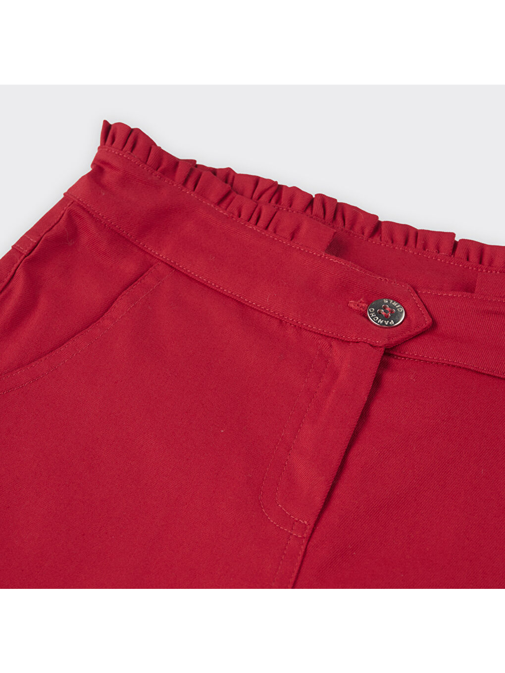 Kırmızı Kız Çocuk Kemeri Fırfır Detaylı Pantolon-8