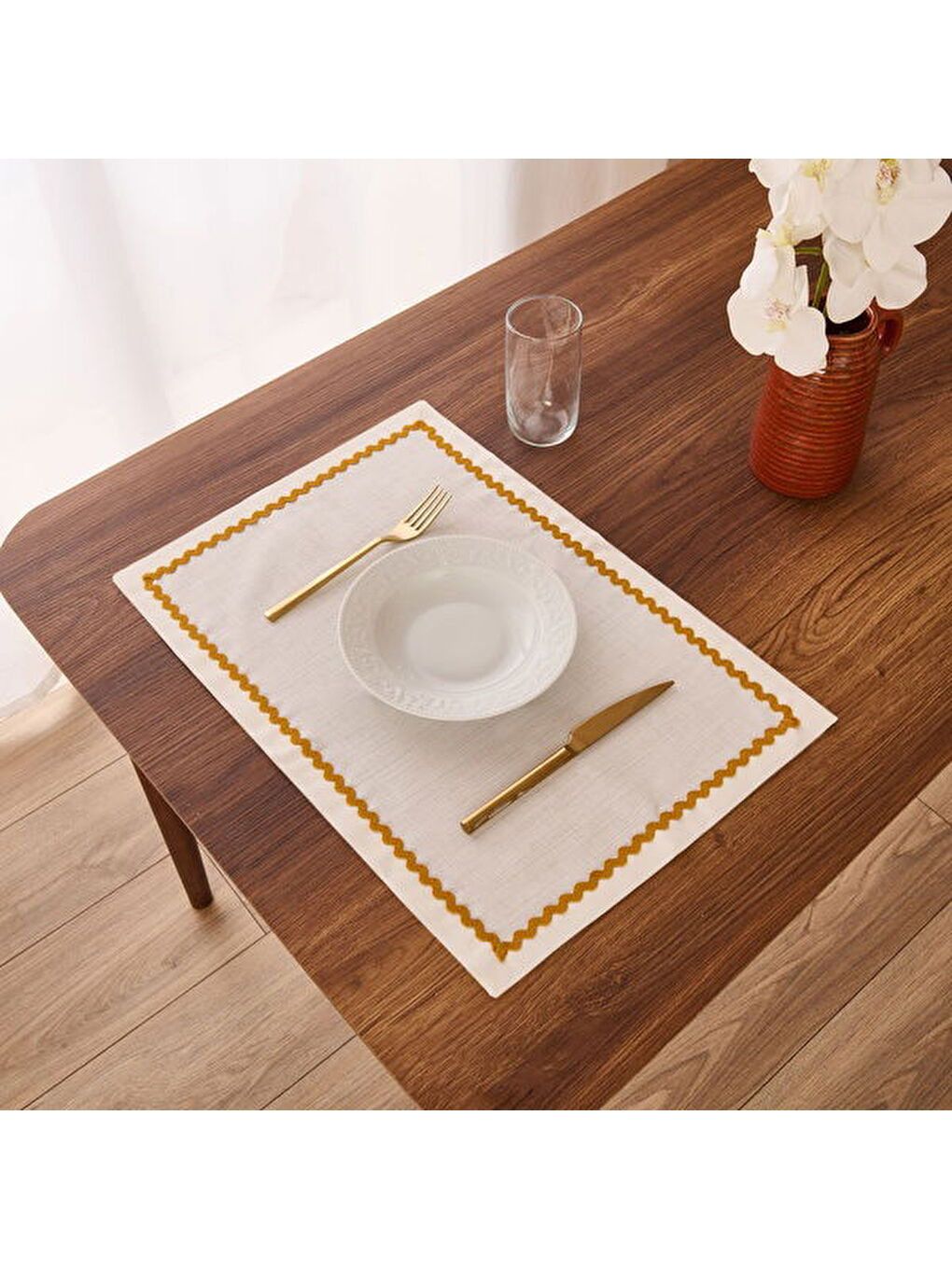 Evidea Soft Mustard 2'li Amerikan Servis - Beyaz - 35x50 cm