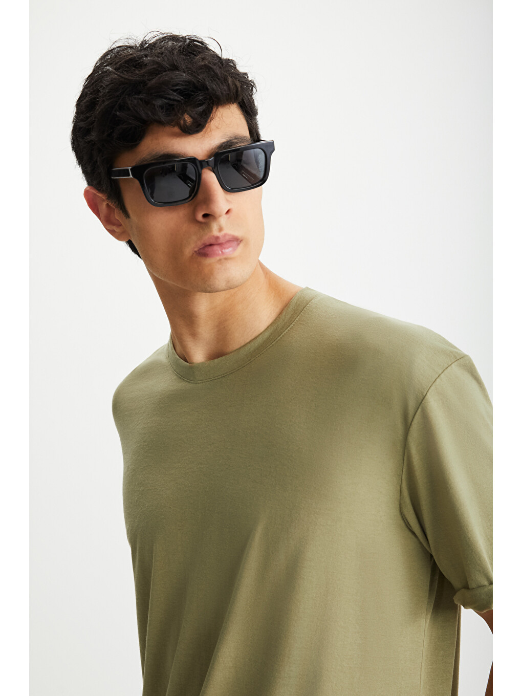 Haki OSCAR Erkek Comfort Fit Uzun Dökümlü Kumaş HAKİ T-Shirt-3