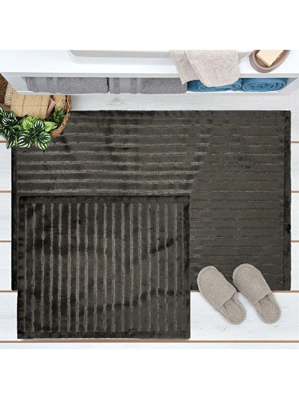 Soft Nuvo Banyo Paspası - Antrasit - 60x100 cm + 50x60 cm