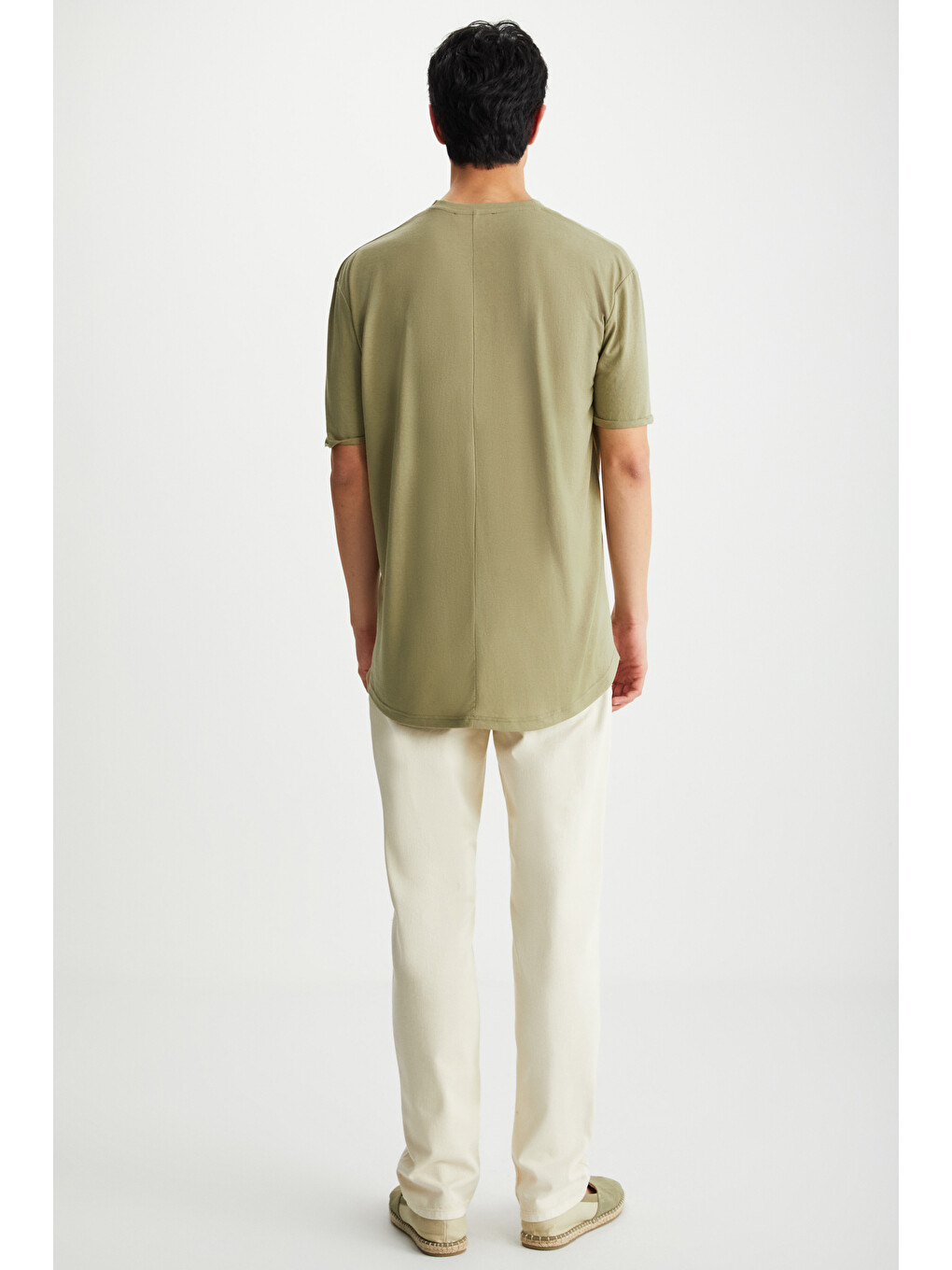 Haki OSCAR Erkek Comfort Fit Uzun Dökümlü Kumaş HAKİ T-Shirt-4