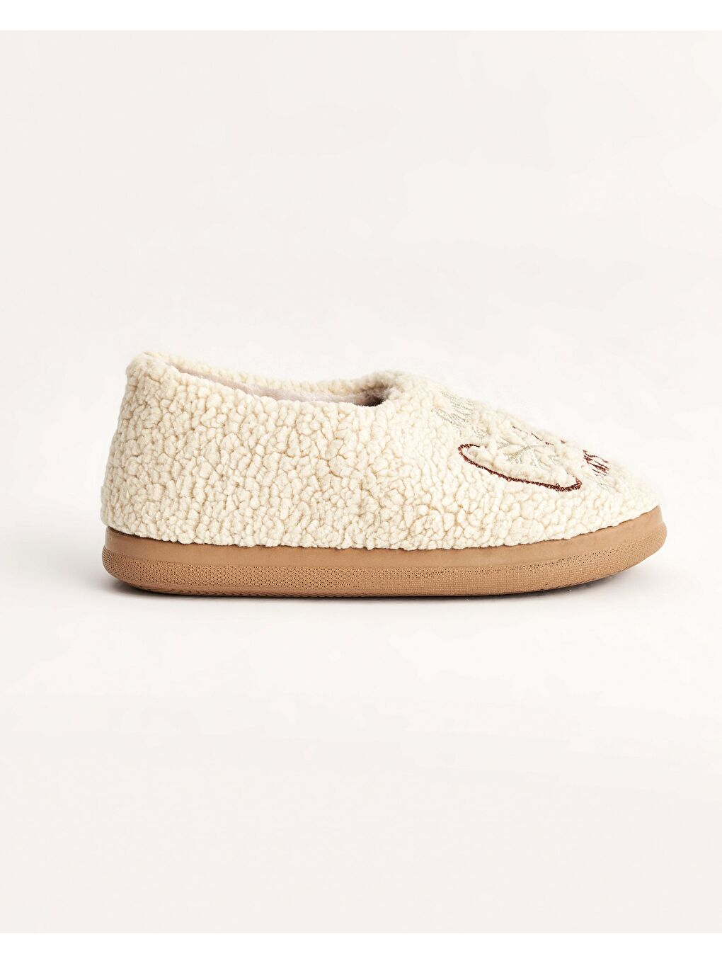Bej Kadın Kışlık Cold Days Nakışlı Rahat Ev İçi Ayakkabı – Krem Renk-2