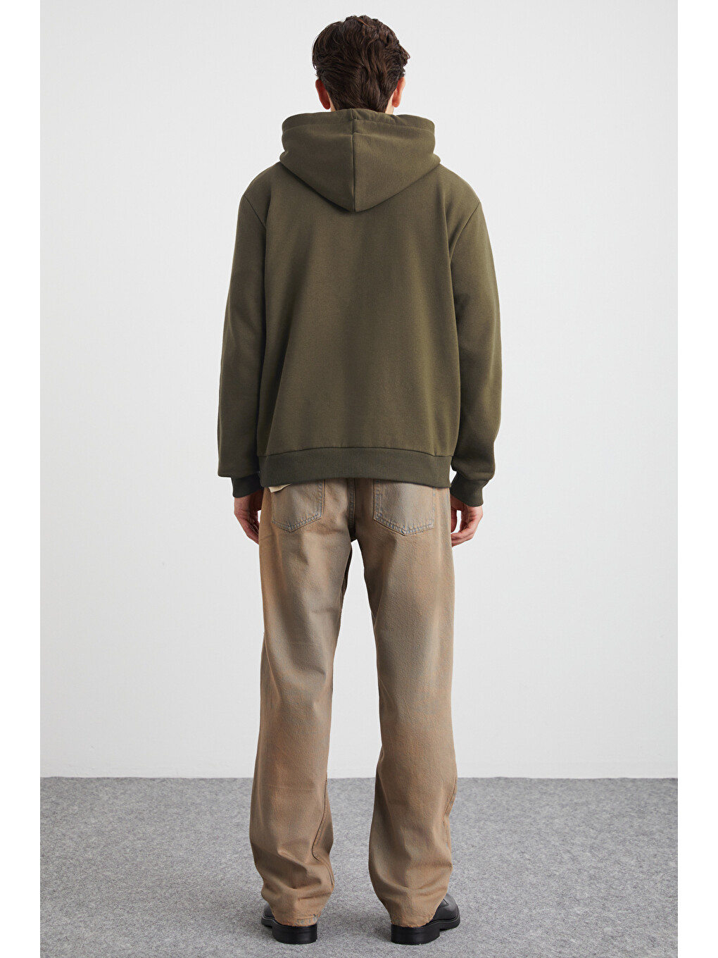 Yokohama Erkek Içi Polarlı Organik Pamuklu Regular Kanguru Cepli Kapüşonlu Haki Sweatshirt-5