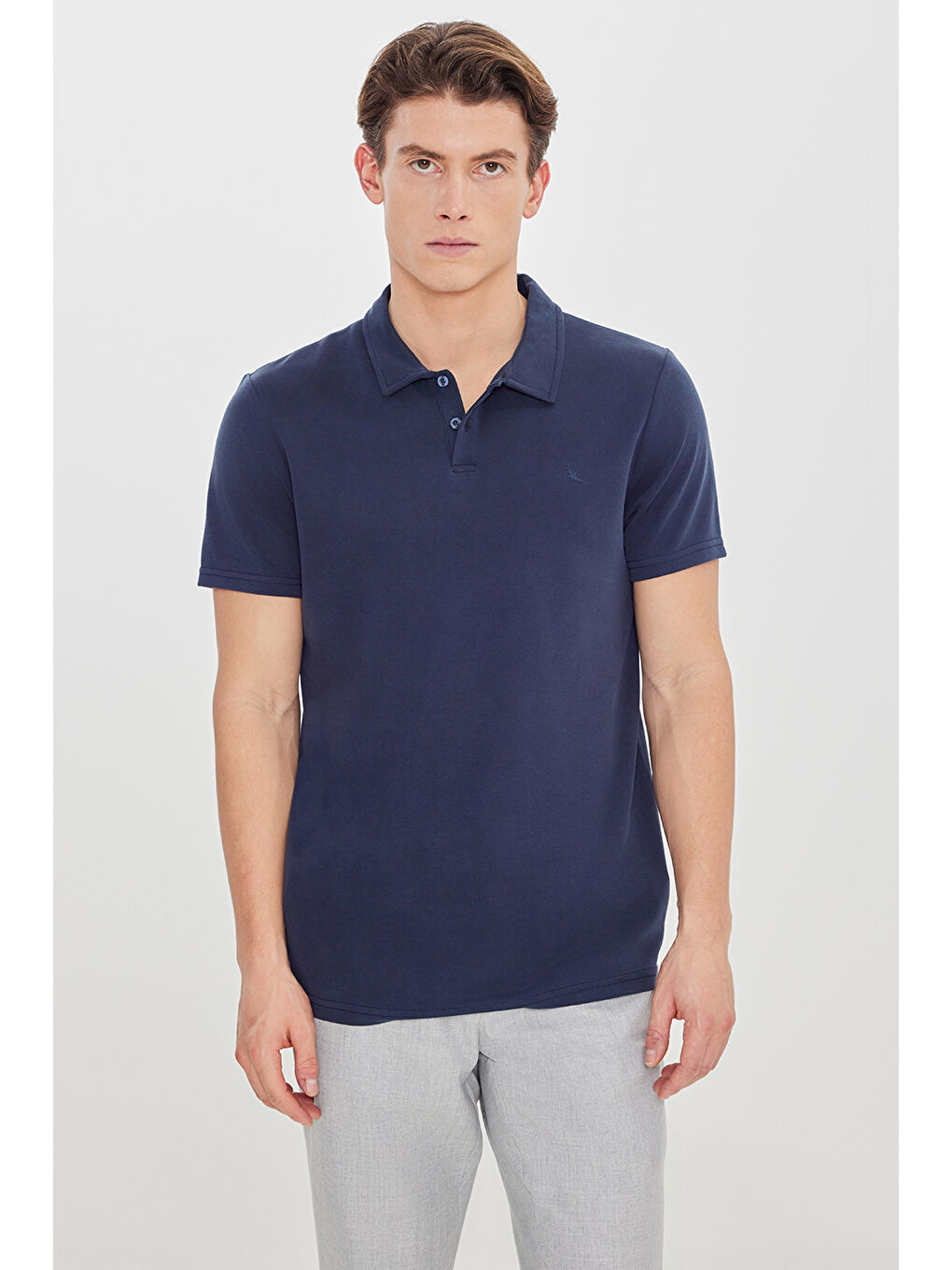 Erkek Lacivert Yumuşak Dokulu Slim Fit Dar Kesim Polo Yaka Tişört