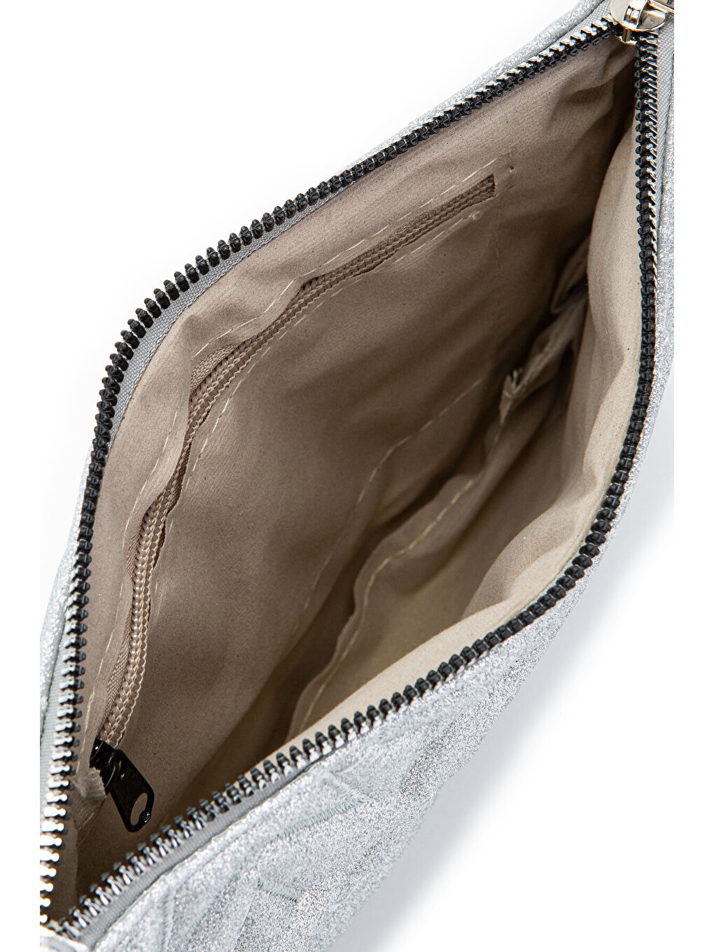 Gri Yıldız Dikişli Clutch Star Kadın Çanta Simli Gümüş-3