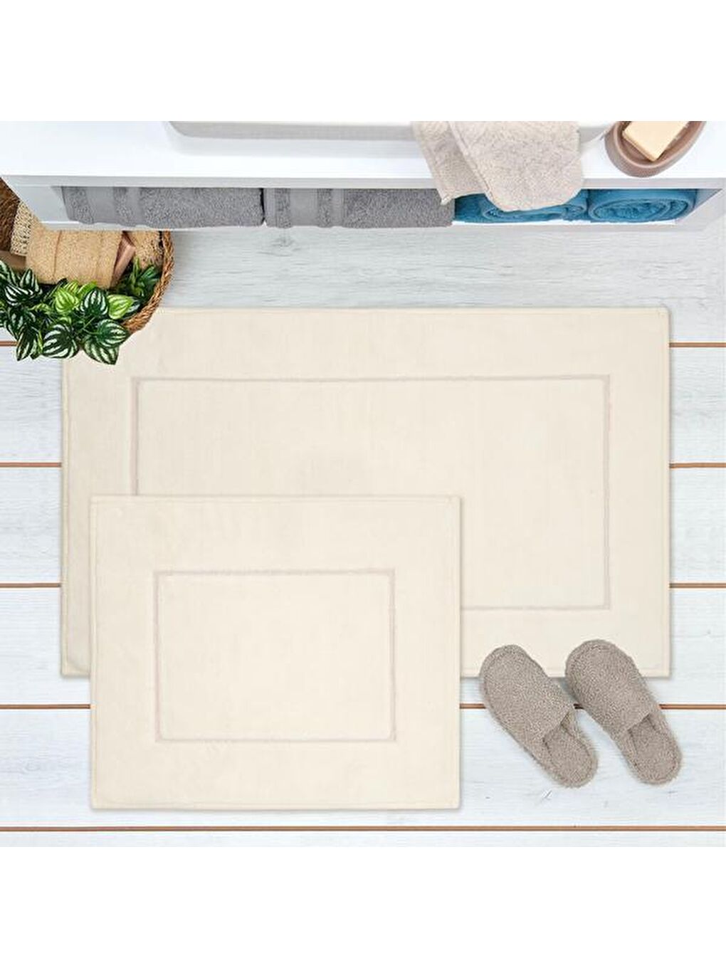 Evidea Soft Pete 2'li Banyo Paspası - Beyaz - 60x100 cm + 50x60 cm