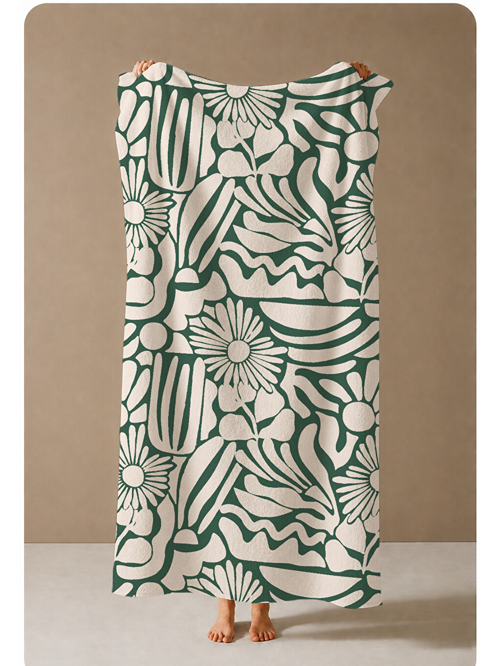 Lila Ekru Yeşil Botanik Çizgisel Yaprak Desenli 70x150 Cm Dijital Baskılı Plaj Ve Banyo Havlusu-3