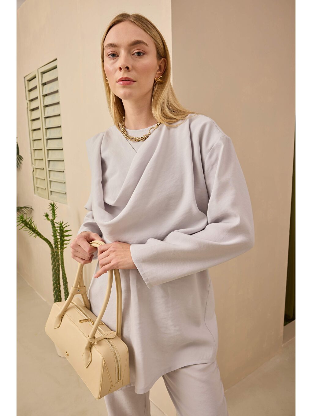 Şal Yaka Modal Takım Soft Gri