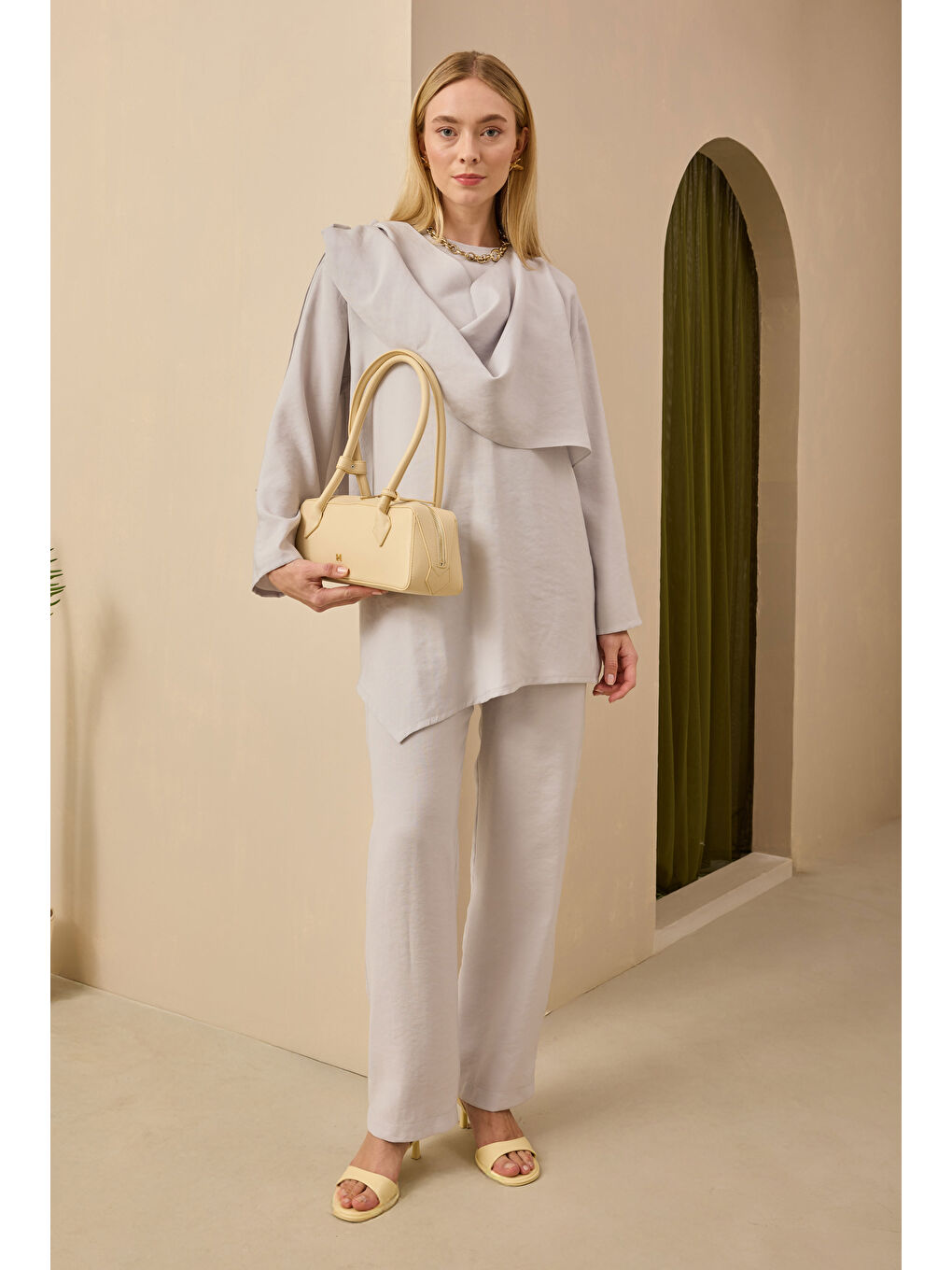 Şal Yaka Modal Takım Soft Gri-1