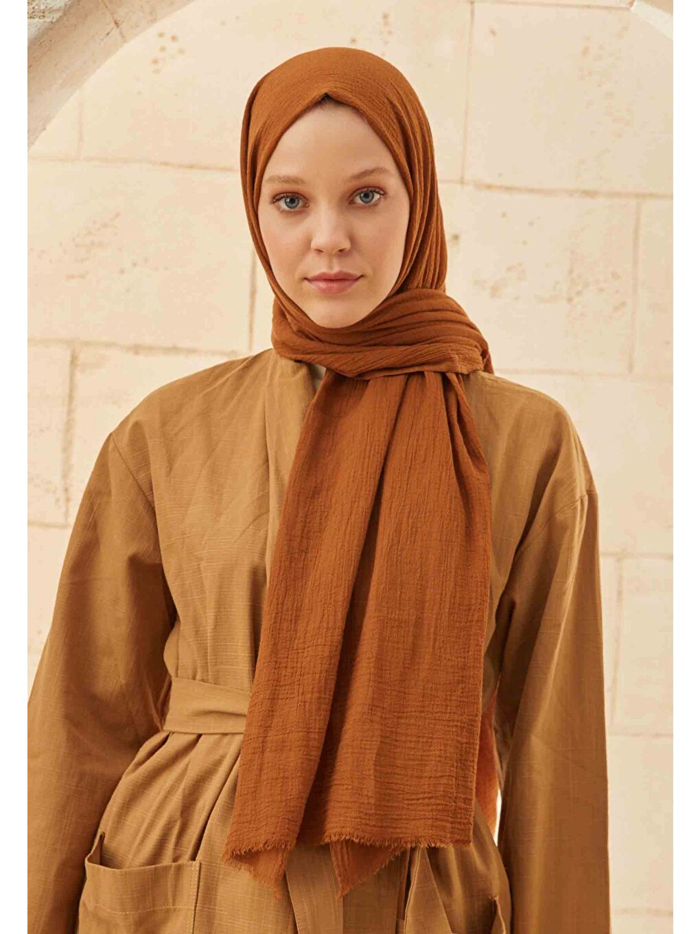 Kahverengi Organik Pamuk Şal Koyu Kahve-1